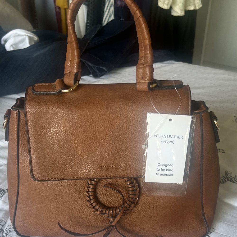 Elegant Vegan Leather Satchel in Tan